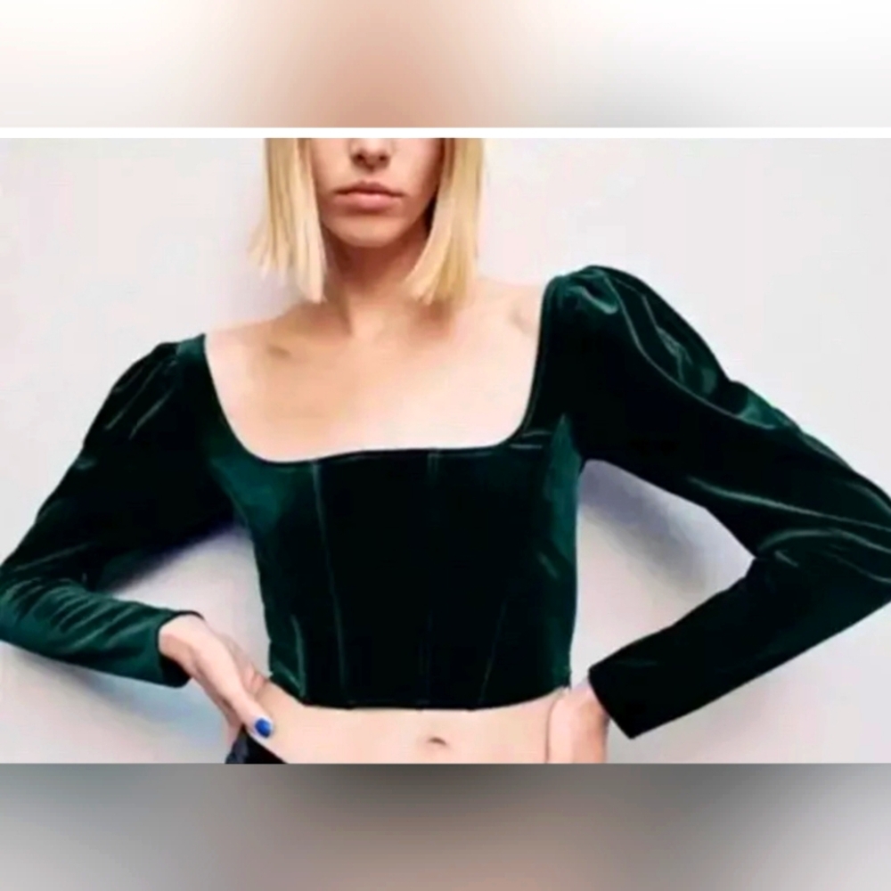 Zara Green Velvet Corset Top